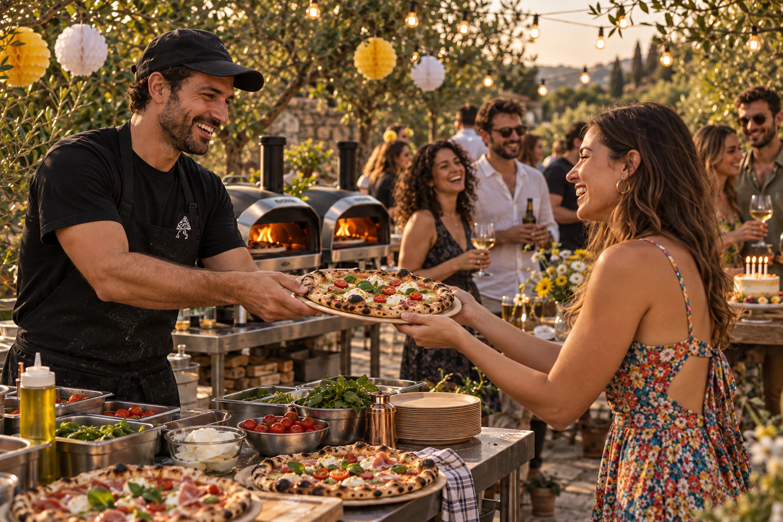 Ενδεικτική σκηνή pizza catering σε πάρτι γενεθλίων στον κήπο